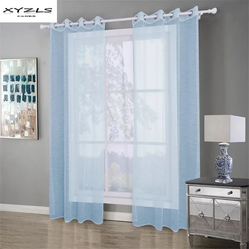 

XYZLS 2018 Solid Color Sheer Curtain Modern Voile Drapes Panel Simple Blue Yellow Tulle Curtains for Kitchen Living Room Bedroom