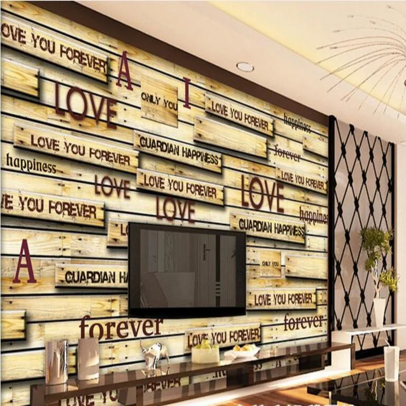 

beibehang Custom large mural 3D wood veneer wood nostalgic Retro TV backdrop non - woven wallpaper papel de parede para quarto