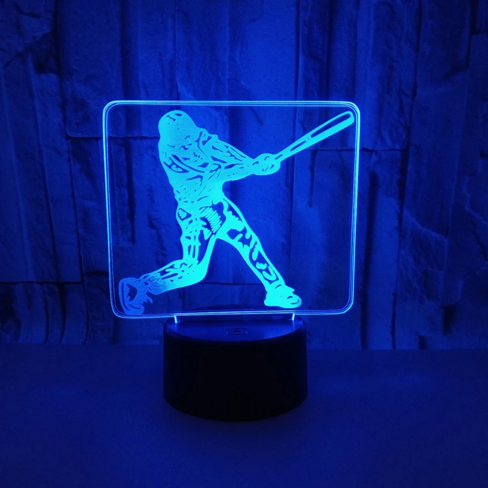 

Night Light Playing baseball Changeable Mood Lamp LED 7 Colors USB 3D Illusion Table Lamp For Home Decorative As Kids Toy Gift