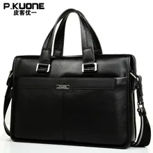 P. KUONE мужской портфель из натуральной кожи, деловая сумка на плечо, Повседневная дорожная сумка, сумка-мессенджер для 15 дюймов, notbook