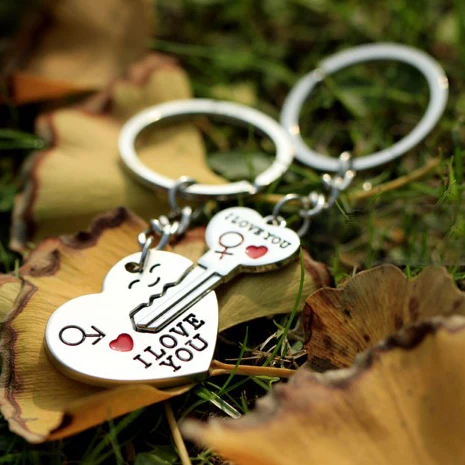20 set/Lot Zinc Alloy Silver Plated Lovers Gift Couple Heart Keychain Fashion Keyring Key Creative Key Chain Wholesale