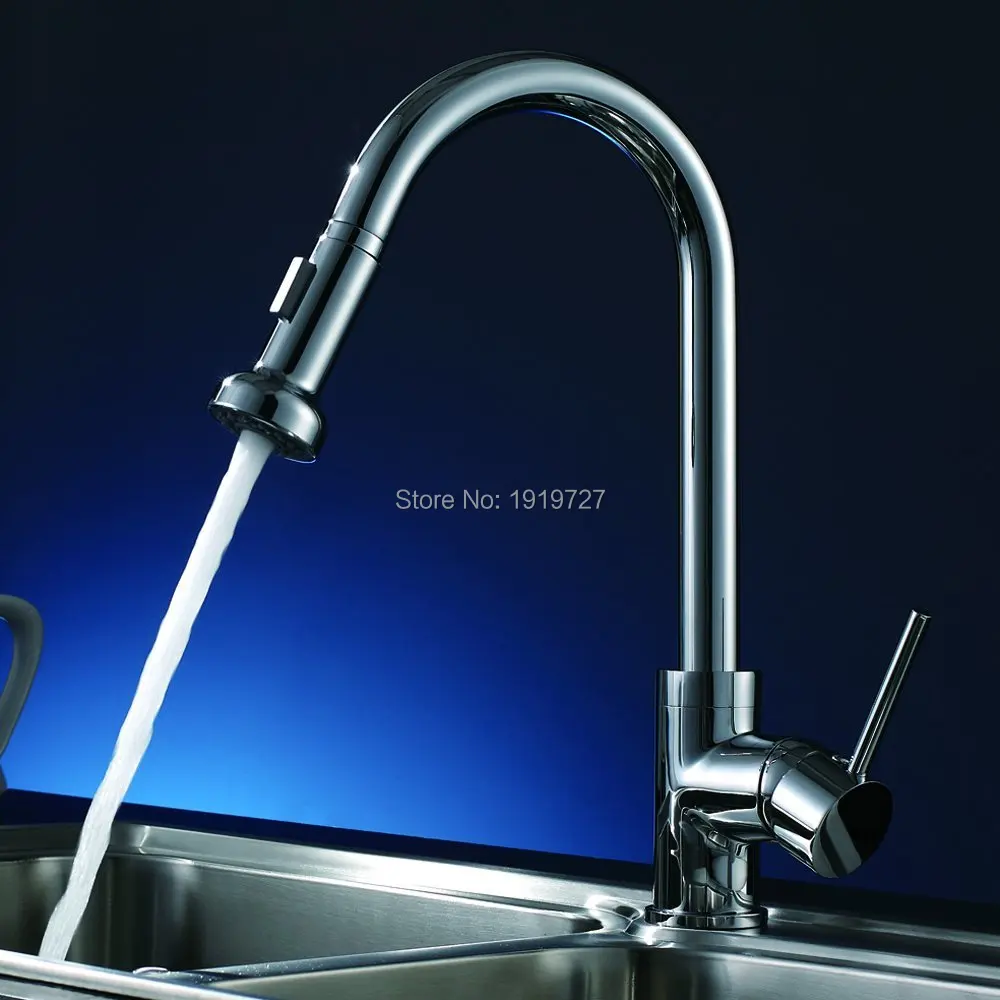 Modern Pull Out Kitchen Faucet Single Handle with Pull Down Sprayer Single Lever Mixer Tap for Bar Prep Sink Polished Chrome