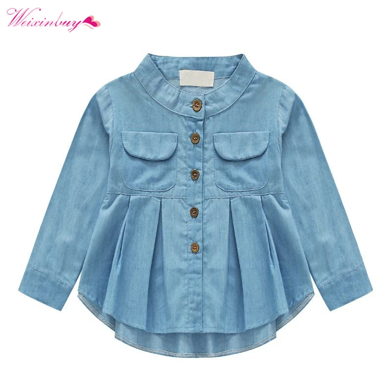 

WEIXINBUY Kids Girls Demin Shirts Casual Soft Fabric Children Blouse Shirt