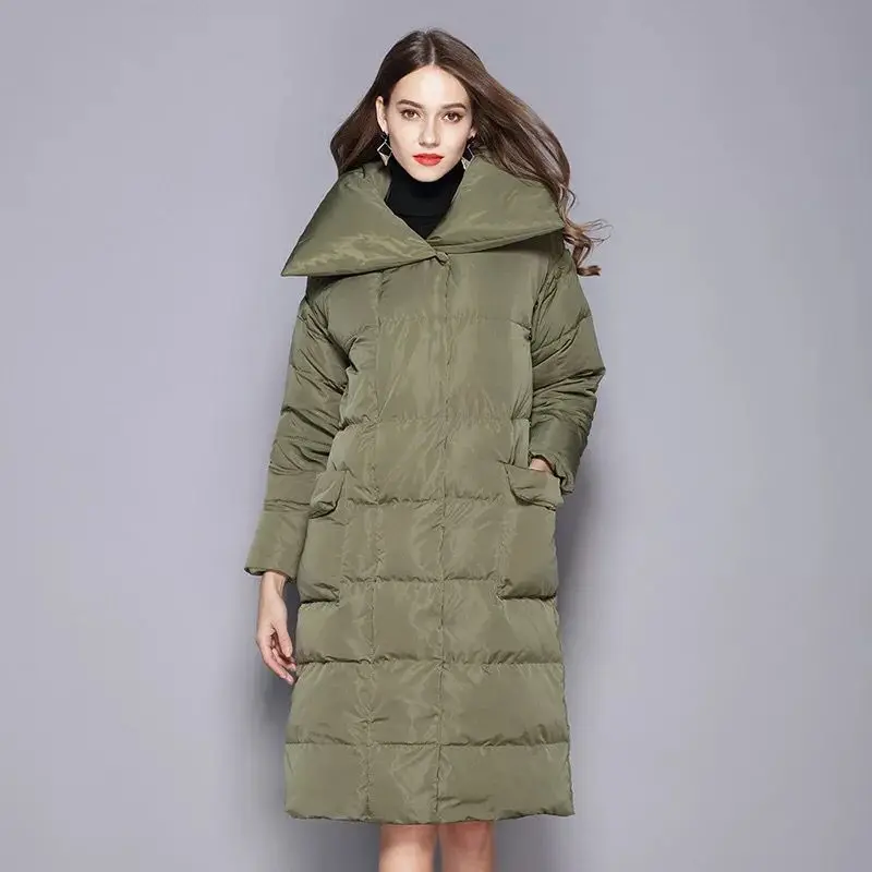Высокое качество зима 2018 женские длинные куртки пуховики на утином пуху Женская