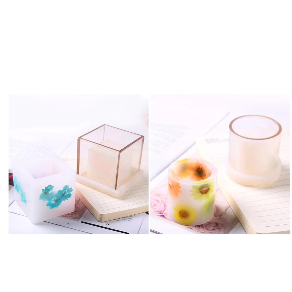 2 Pack Candle Mold Hollow Cube Cylinder Plastic Candle Making Tool DIY Candle Craft Tools