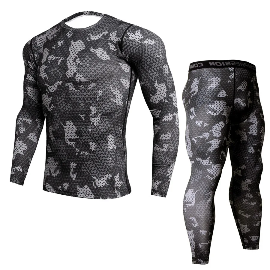 

2 Pcs/Set Men's Print Tracksuit Sports Suit Gym Fitness Compression Clothes Running Jogging Sport Wear Exercise Workout Tights