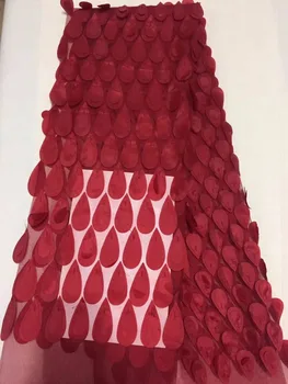 

2018 Red 3 D Flowers african george lace High quality french lace fabric African lace fabric for nigerian Wedding Party Dress