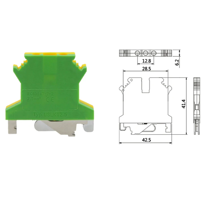 Din-рейку заземляющий винт клеммный блок USLKG2.5 Bornier электрические провода разъемы UK2.5B заземление кабель 14AWG 2,5 мм2