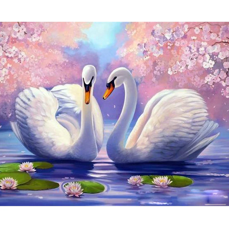 A pair of swansDIY Coloring Paint By number Tools picture Beautiful Painting Numbers Surprise Gift art supplies dropship | Дом и сад