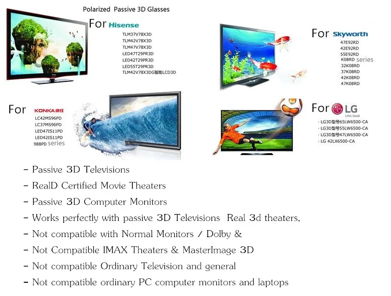 VSKEY 3 шт. Поляризованные 3D очки для Пассивных 3D телевизоров RealD кинотеатров для взрослых