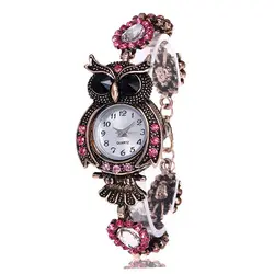 Винтаж Для женщин горный хрусталь сова кварцевые часы красивые наручные часы Обувь для девочек Jewelry подарки lxh