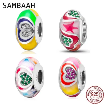 

Sambaah High Class Colorful Enamel Love Charms 925 Sterling Silver CZ Heart Beads for Original Pandora Spring Bracelet CWS0001
