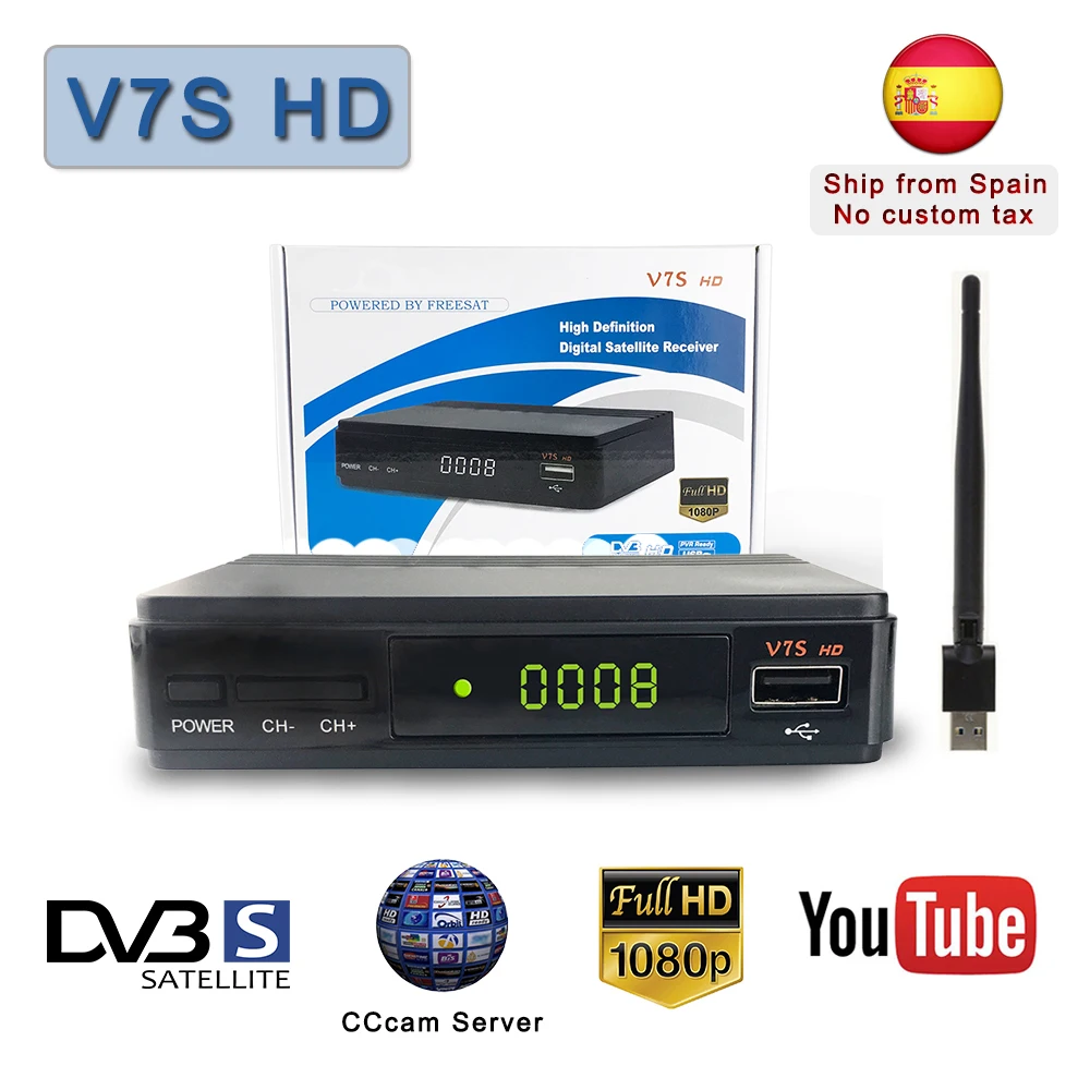 

Satxtrem V7S HD Satellite TV Receiver Receptor DVB-S2 Decoder HD 1080P Support Powervu BissKey Youtube With USB WiFi Set Top Box