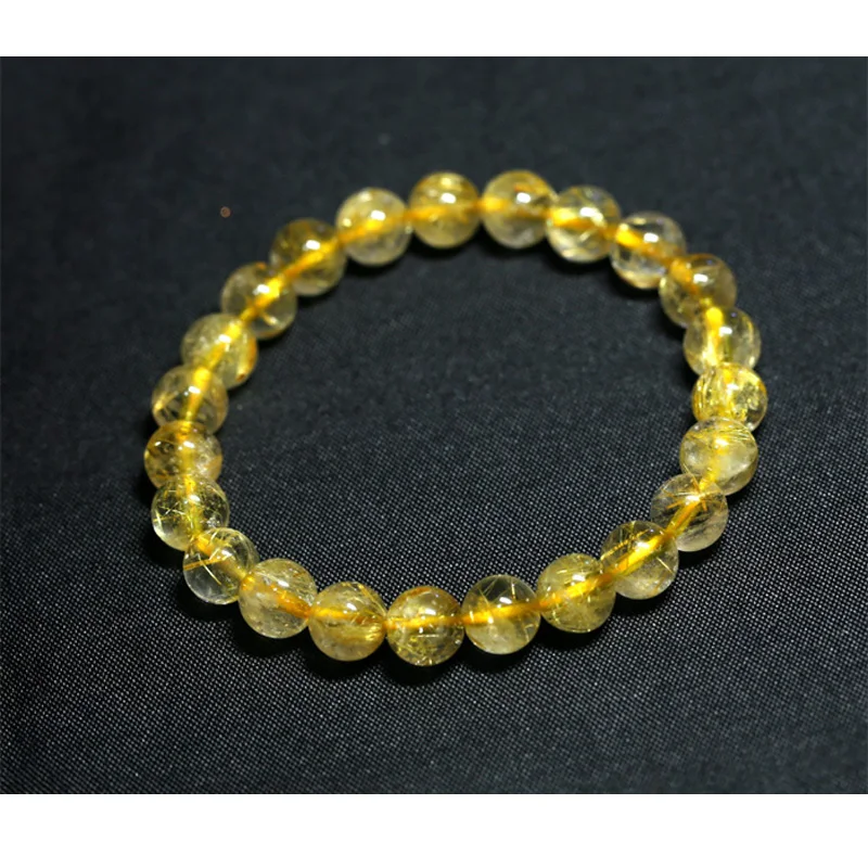 

Wholesale Natural Genuine Yellow Gold Hair Needle Rutile Quartz Rutilated Finished Stretch Bracelet Round Jewelry beads