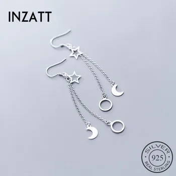 

INZATT Real 925 Sterling Silver Chain Tassel Elegant Moon Drop Earrings For Women Cute Party Minimalist Fine Jewelry 2019 Gift