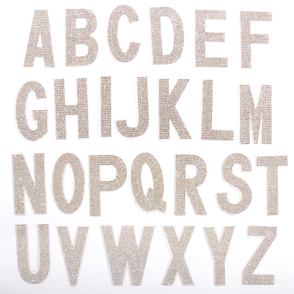 

1pcs/lot English Alphabet Pattern Crystal Patch Hotfix Rhinestone Sticker Iron-on Child Woman Clothing Accessories