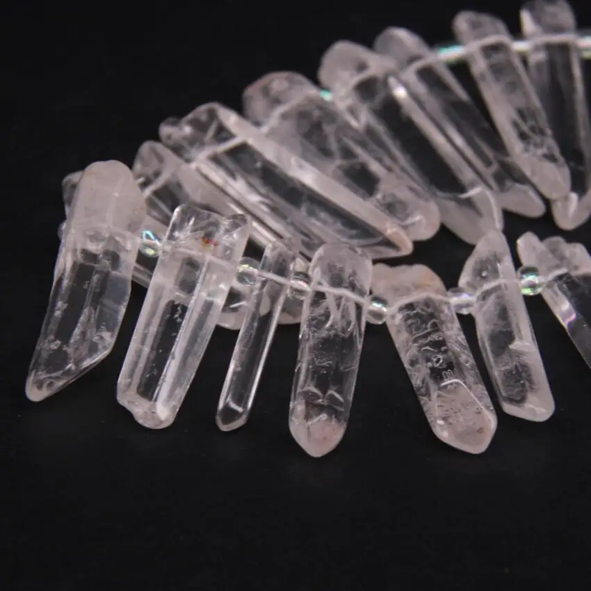 32-36 шт/прядь полированный Прозрачный кристаллический кварц Топ Просверленный длинный размер точки, необработанные хрустальные драгоценные камни Клык палочка кулон бусины