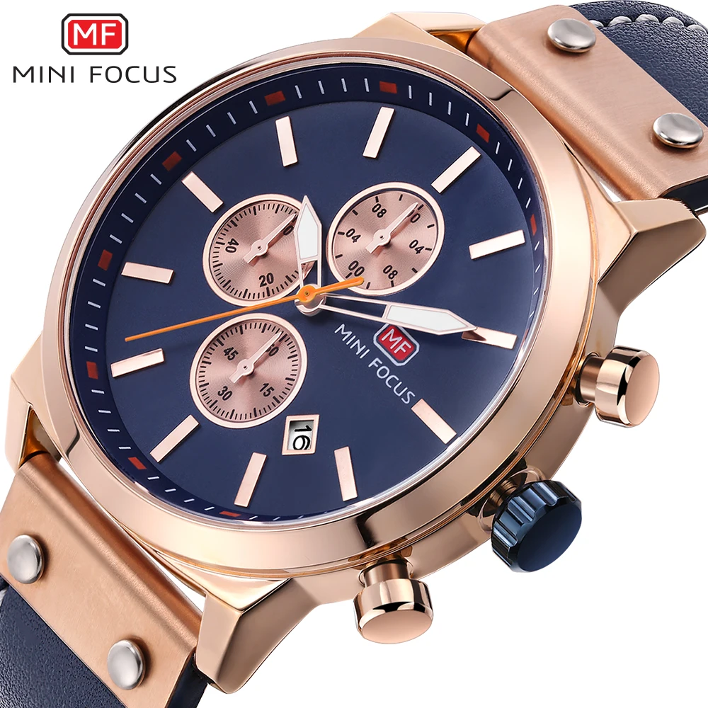 

MINIFOCUS Mens Watches Top Brand Luxury Waterproof 24 hour Date Quartz Watch Man Leather Sport Wrist Watch Men Waterproof Clock