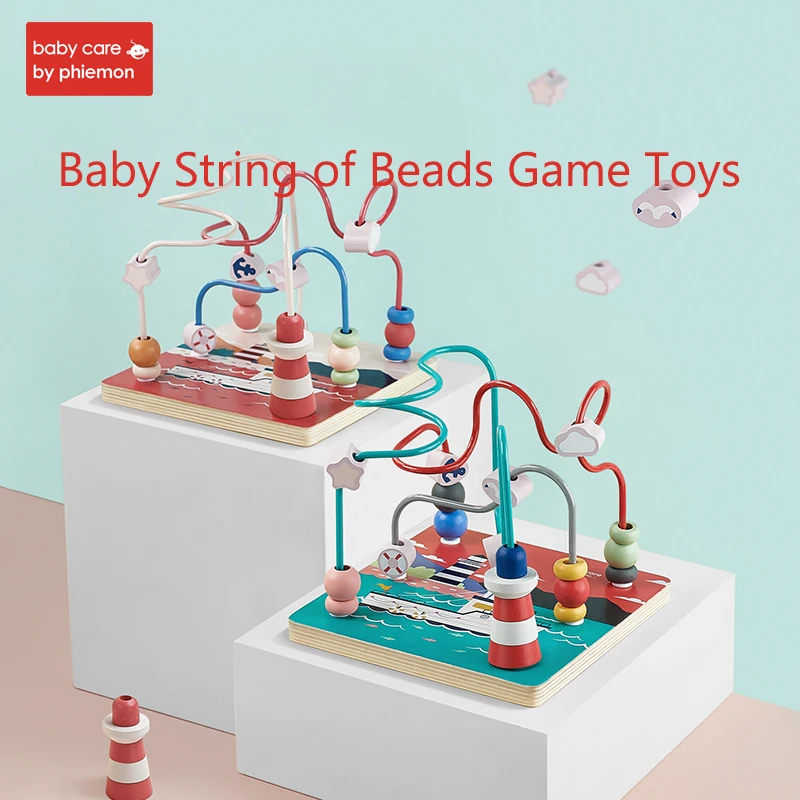 

Baby String of Beads Game Toys Montessori Colorful Sailing Pattern Wooden Mini Around Beads Wire Maze Math Educational Model Toy