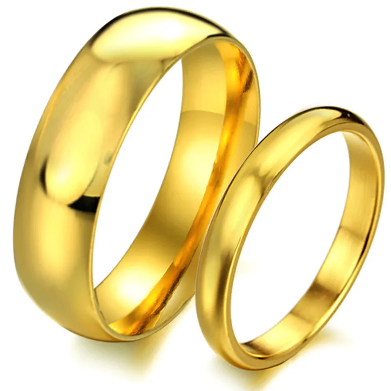 glossy gold color titanium jewelry couple wedding rings his and hers promise ring sets wedding gift - Online Wedding Rings glossy gold color titanium jewelry couple wedding rings his and hers promise ring sets wedding gift - Online Wedding Rings