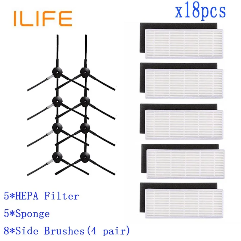 7* фильтр+ 7* губка+ 12* боковая щетка+ 10* Швабра Ткань+ 10* Волшебная паста аксессуары для ILIFE A4 Запчасти для робота-пылесоса chuwi ILIFE X620 - Цвет: 18pcs