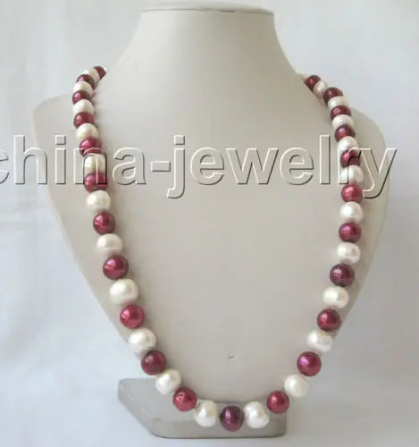 

fast 30" 10-11mm natural white & red round freshwater pearl necklace-14KGP gold filled