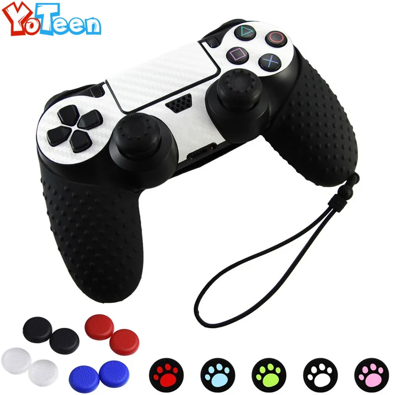 

YOTEEN Silicone Rubber Skin for Sony PS4 Controller Cover Case Bag with Hand Strap for Sony PS4 Camepad Thumb Stick Grips Cap