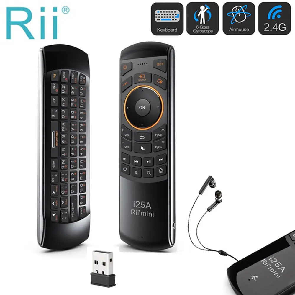 Продажа Мини 2,4 ГГц Беспроводная Fly Air mouse Rii i25A русская английская клавиатура с ИК функцией обучения пульт дистанционного управления для Android tv Box