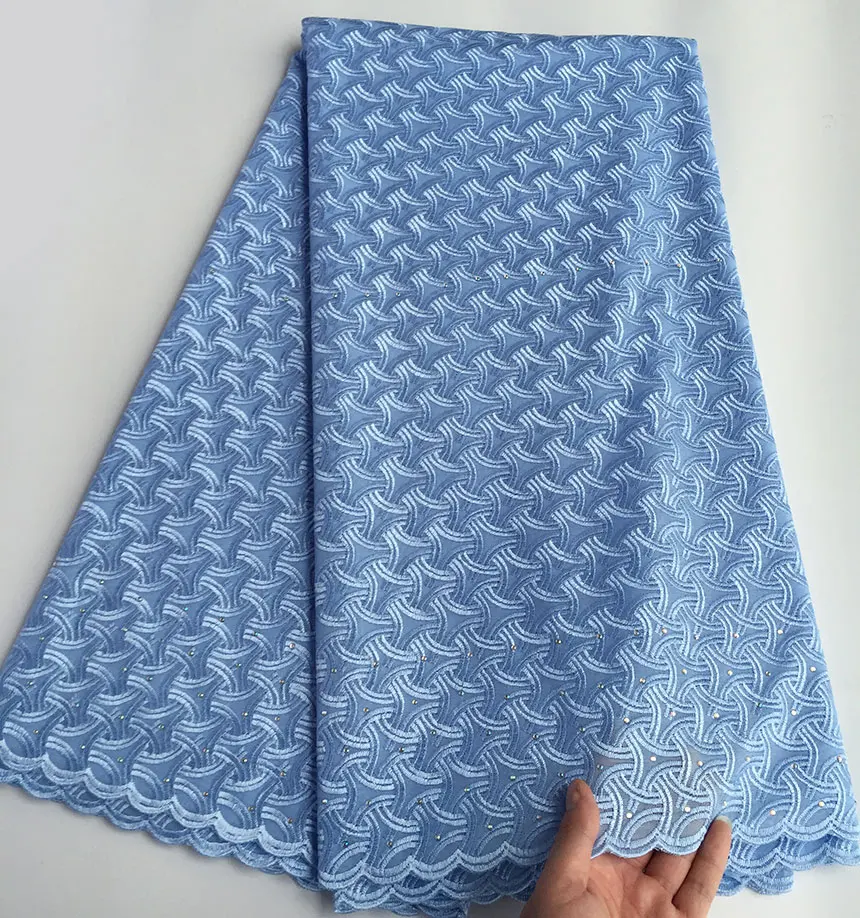 

sky blue unique soft Polish Swiss voile lace African lace fabric High Quality 5 yards per piece 7152 wise choice