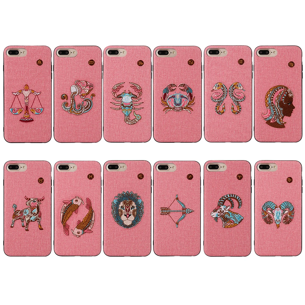 Embroidered Phone Case For iPhone 6 6s 7 8 Plus X Cute Girl Cattle Sheep Tiger Animal Embroiderd TPU+PC Cover Fundas Coque |