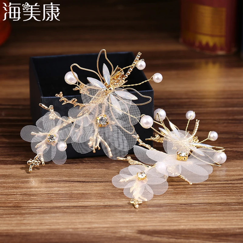 

Haimeikang 2021 New Hairgrips Crystal Hair Jewelry Wedding Hair Accessories Flower Barrettes Bride Accessories