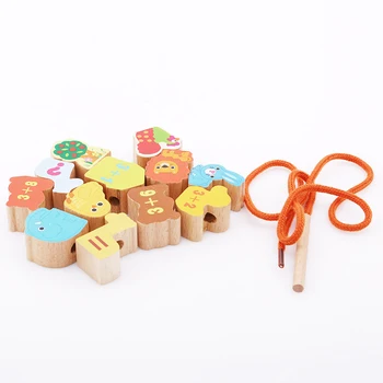 

Wooden Toys Baby DIY Toy Cartoon Fruit Animal Stringing Threading Wooden Beads Toy Monterssori Educational For Children