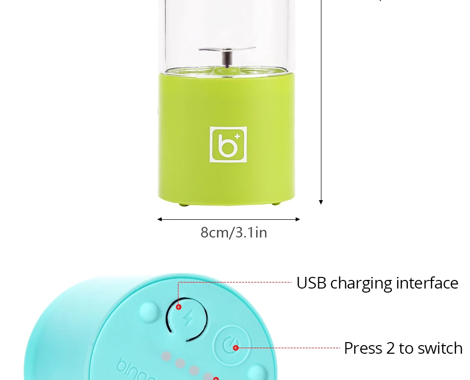 USB портативный фрукты блендер, 550 мл личные соковыжималка для овощей чашки с 2600 мАч перезаряжаемые батарея, электрический миксер