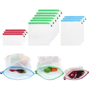 OUNONA 2 шт. 8/14/17 дюймов изготовленные на заказ сумки сетки моющиеся Эко дружественных мешки для Бакалея покупок для хранения фруктов и овощей, игрушки - изображение