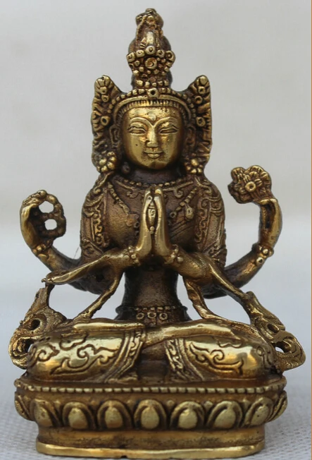 

Tibet Tibetan Buddhism Brass 4 arms Chenrezig Buddha Avalokiteshvara Seat Statue S0705