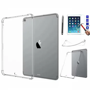 

XSKEMP Clear Soft TPU Silicone Case For iPad Air2 iPad 6 9.7 A1566 A1567 360 Full Protective Transparent Cover + Tempered Glass
