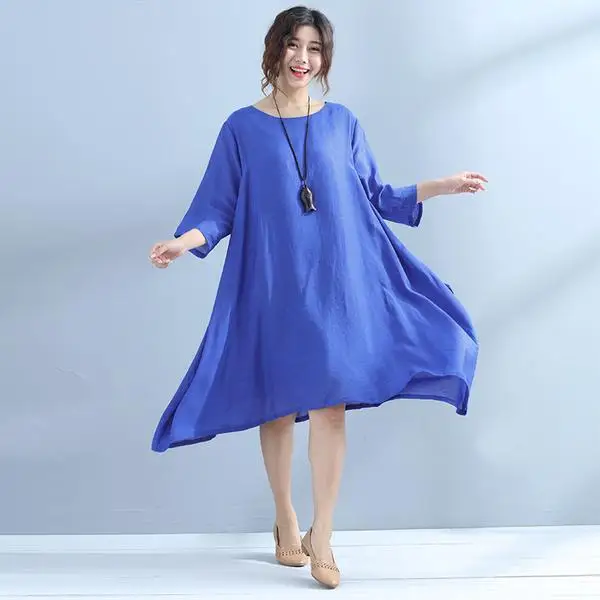 BUYKUD Women Party Dress 2018 New Style 34 Sleeve O-Neck Vintage Beach Wear Blue Celebrity Party Dresses Plus Size (2)