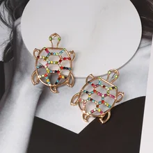 Модные новые брендовые Кристальные серьги с дизайном «Черепаха» для женщин, модные дизайнерские металлические золотые свадебные украшения, массивные серьги-гвоздики
