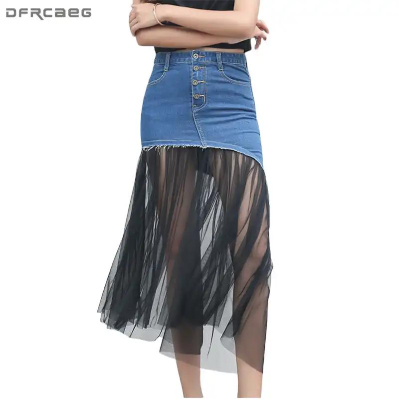 mesh denim skirt