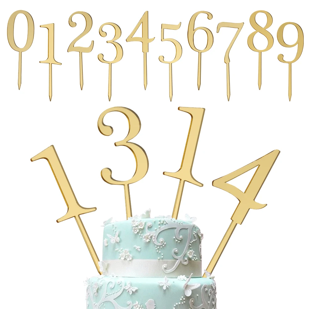 Gold Silver Number 0 1 2 3 4 5 6 7 8 9 Birthday Cake Topper Acrylic Golden Children Birthday Annivesary Party Decoration 1/6pcs cake topper cake decoration