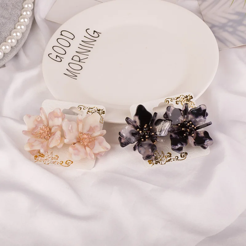 Vintage Acetic Acid Acrylic Flower Long Earrings for Women Black Crystal Acetate Resin Hanging Earings For Girls Fashion Jewelry (1)