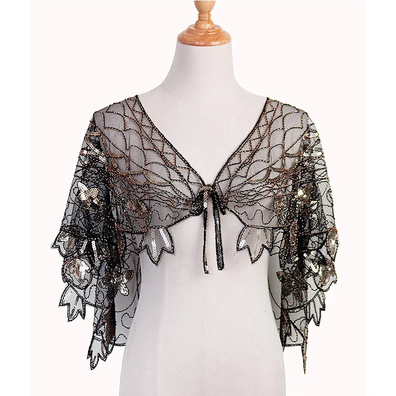 Женская шаль Gatsby 1920s в бусинах и пайетках накидка для вечернего платья плащи Болеро