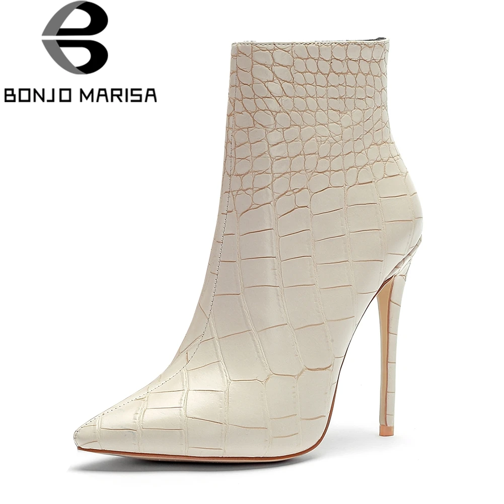 

BONJOMARISA New Large Size 33-45 Zip 12cm High Heels Solid Pointed Toe Shoes Female Autumn 2019 Casual Fashion Ankle Boots