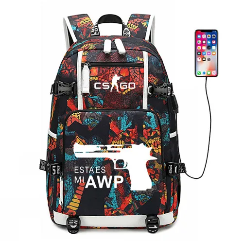 CS GO FNATIC Virtus рюкзак USB порт рюкзак сумка Змеиный узор Подростковая Студенческая школьная сумка дорожная сумка для ноутбука - Цвет: Style 13