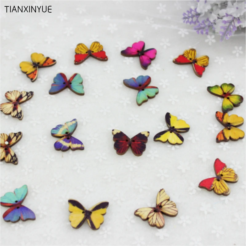

50pcs 2 Holes Mixed Butterfly Wooden Buttons Sewing Scrapbooking DIY Clothing Accessories Free Shipping