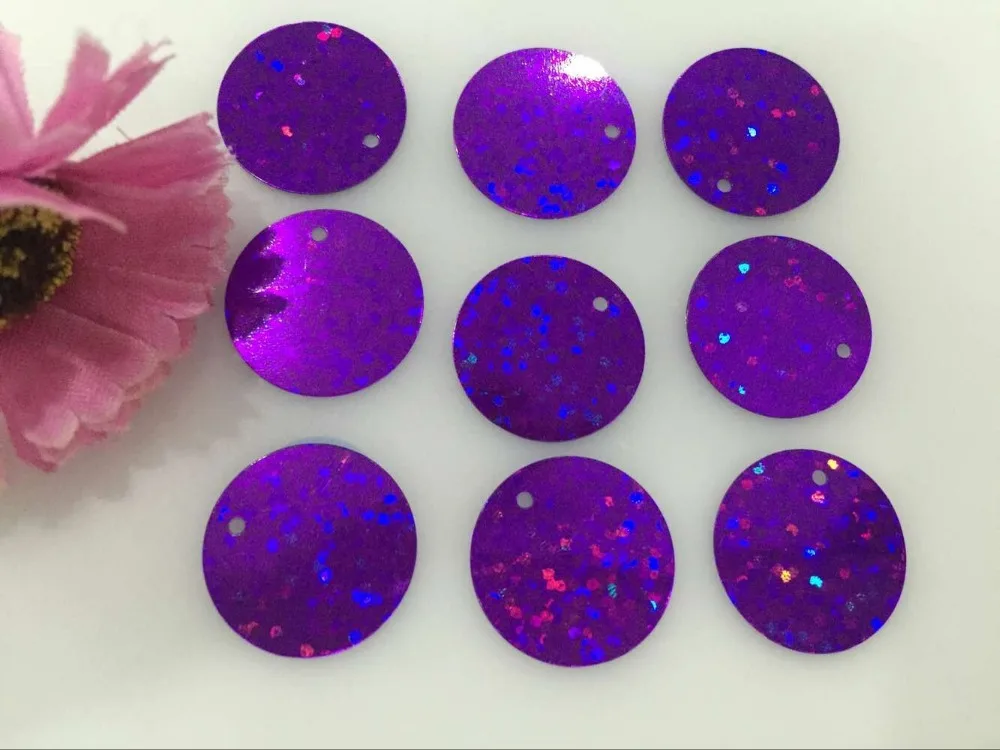 

50g/lot Large Round Sequins 25mm PVC Flat With 1 Side Hole Dancing Dress Accessory DIY Craft Laser Purple Confetti