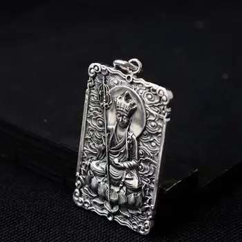 

FNJ 925 Silver Buddha Pendant God Square Flat Lucky Hang Pure Original S990 Thai Silver Pendants Women for Jewelry Making
