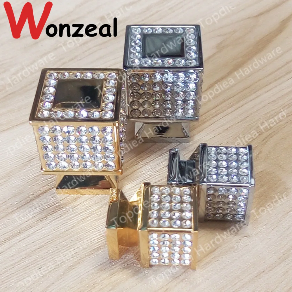 

Golden & Silver 21*21mm & 30*30mm High quality crystal cubic shaped single hole handle/ door knob/furniture pull/cabinet pull