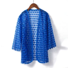 Brieuces women Lace shawl cardigan jacket sun protection clothing women paragraph large size jacket hollow Thin Crochet jacket