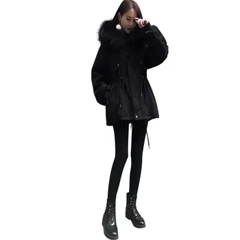 

Cotton quilt 2018 New Women's jacket Winter Thick Fur collar Long Cotton Coat More Size S-XXL